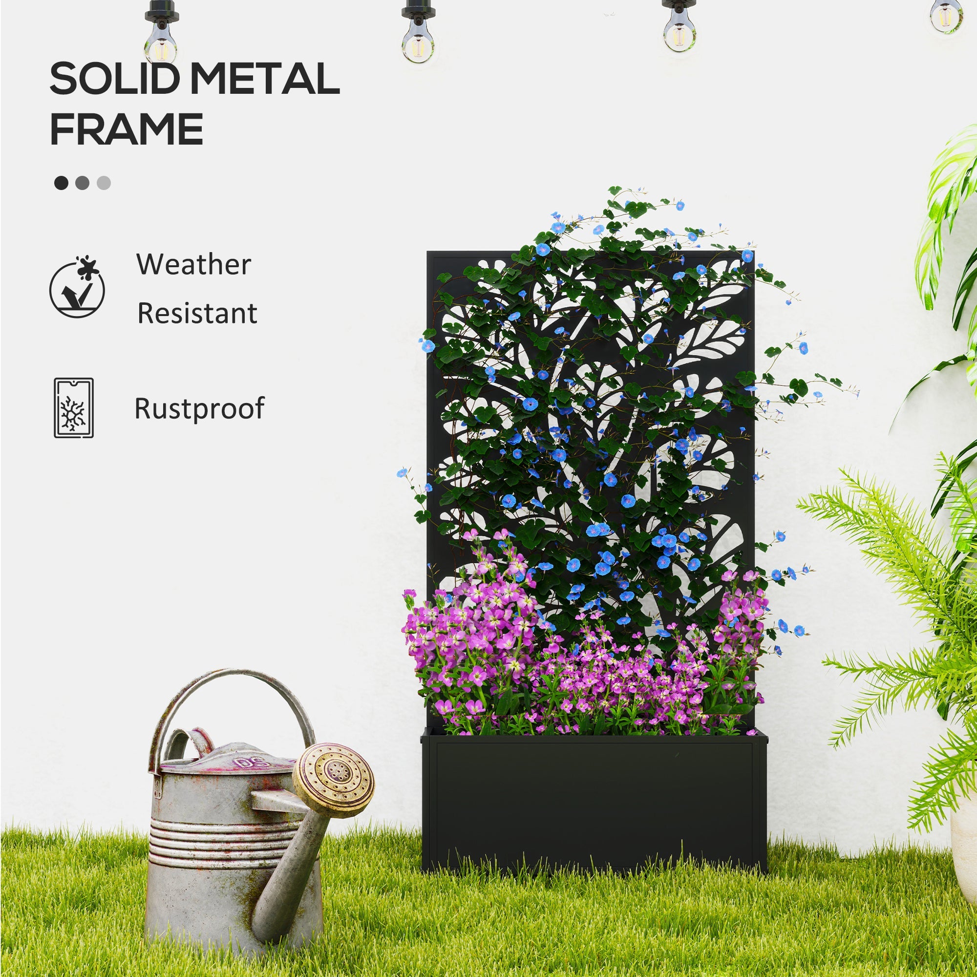Outsunny Outdoor Metal Planter, with Back Trellis - Black 