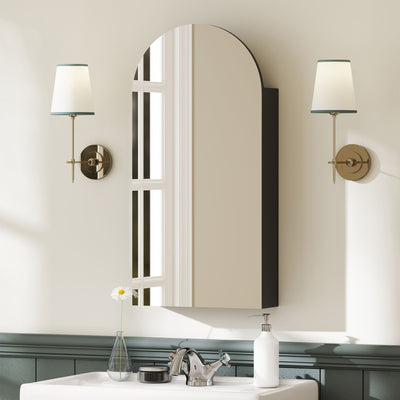 HOMCOM Arched Bathroom Mirror Cabinet with Adjustable Glass Shelves - Black 
