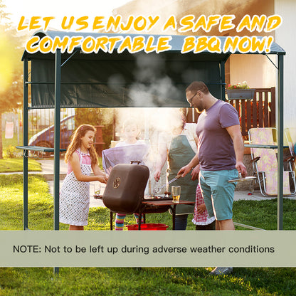 Outsunny 2.2 x 1.4m BBQ Shelter, Outdoor Grill Gazebo Canopy with Shelves, Hanging Hooks, and Metal Frame, for Garden Patio Backyard 