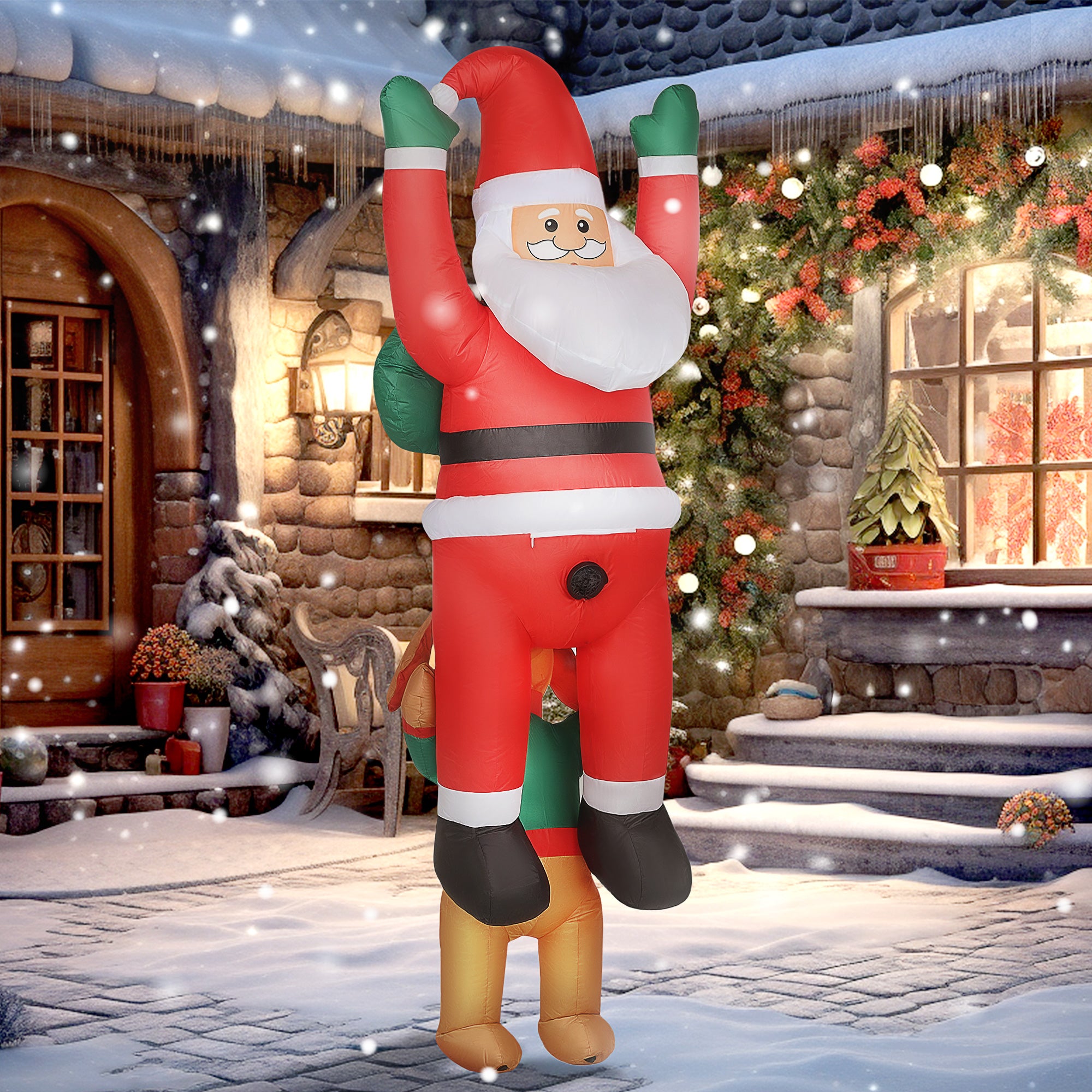 Outsunny 7FT Hanging Christmas Inflatable Santa with Dog, Christmas Blow Up Decoration with Built-in LED Lights for Garden, Indoor Outdoor Home Decor 