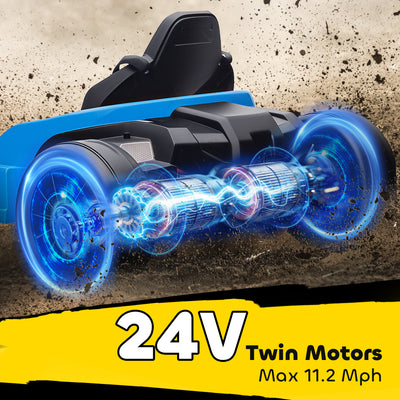 AIYAPLAY 24V Electric Go Kart, Drift Kart with Adjustable Seat, Slow Start, 5-Point Harness, Music, Horn, for 6-12 Years, Blue 
