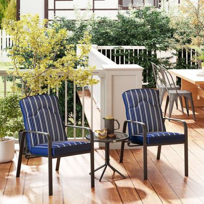 Outsunny 3-Piece Patio Bistro Set, 5-Position Adjustable Recliner Garden Chairs and Tempered Glass Table, Garden Furniture Set with Cushions, High Back, Armrests, Metal Frame for Balcony Patio, Blue 