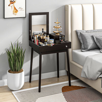 HOMCOM Dressing Table with Flip-up Mirror, Makeup Desk with 2 Drawers, Vanity Table Writing Desk for Bedroom Living Room, Black 