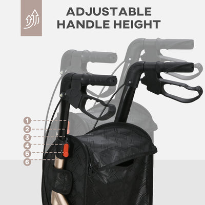 HOMCOM 3 Wheel Rollator, Lightweight Aluminium Tri Walker with Adjustable Handle, Storage Bag and Dual Brakes, Folding Mobility Walking Aid for Elderly, Handicapped, 5.3kg, Gold Tone 