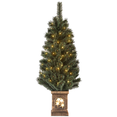 HOMCOM 4ft Artificial Christmas Tree with 80 Warm White LED Lights, 8 Modes and Remote, Realistic Xmas Tree with Square Stand for Party Decoration, Green 