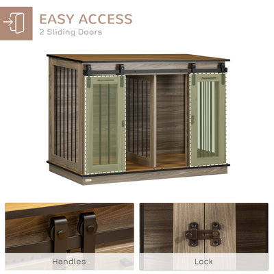 PawHut Dog Crate Furniture for Large Dogs, Double Dog Cage for Small Dogs, with Sliding Doors - Oak Tone 