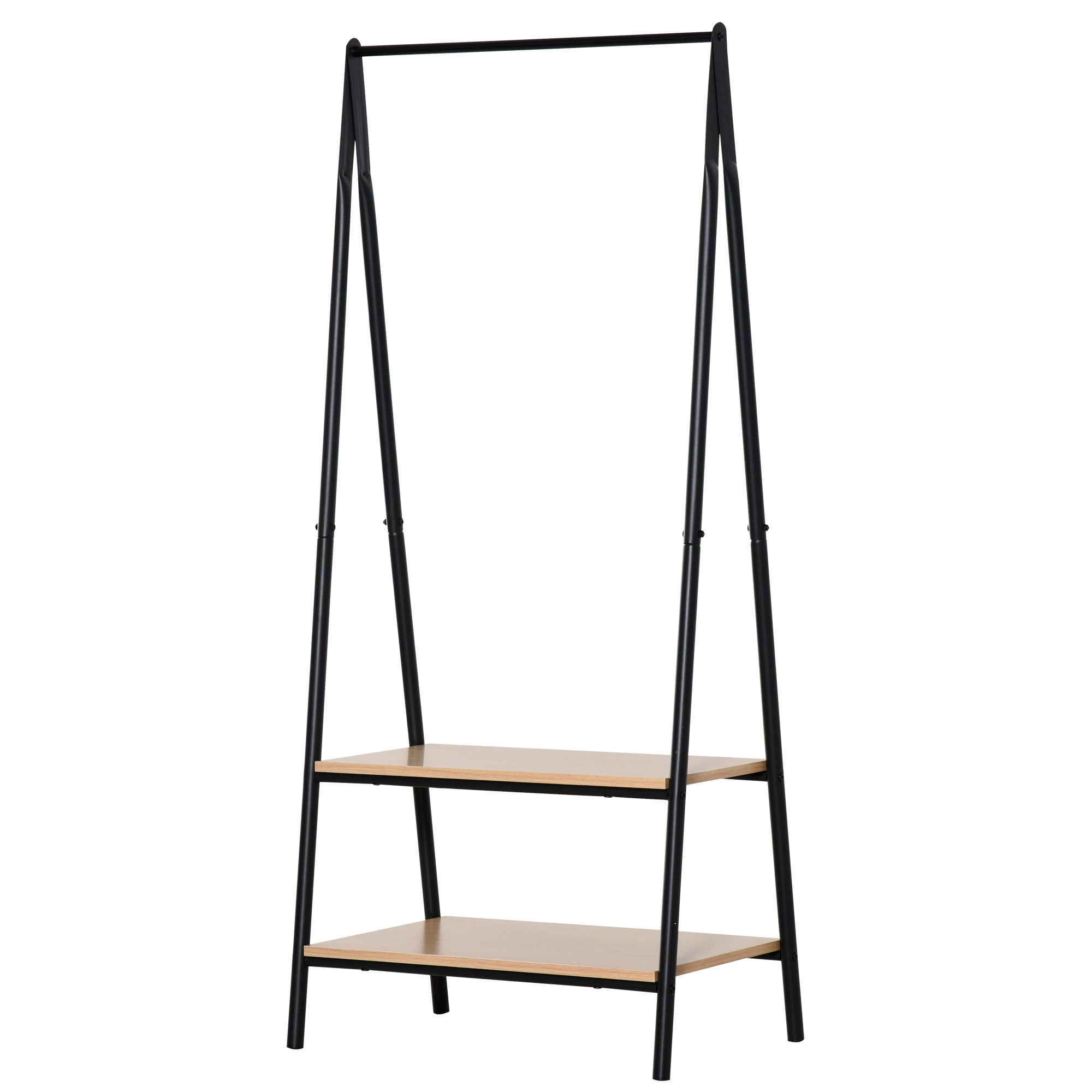 HOMCOM Clothes Rail, Freestanding Metal Clothes Rack with 2 Tier Storage Shelves for Bedroom and Entryway, 64 x 42.5 x 149 cm, Black Frame 