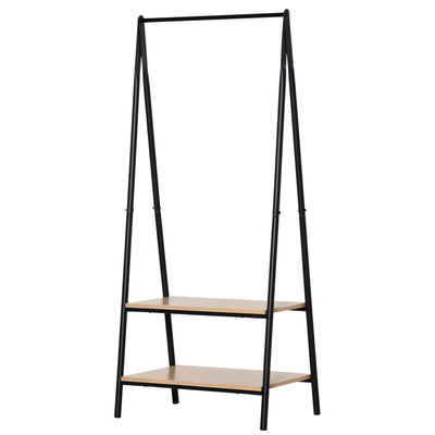 HOMCOM Clothes Rail, Freestanding Metal Clothes Rack with 2 Tier Storage Shelves for Bedroom and Entryway, 64 x 42.5 x 149 cm, Black Frame 