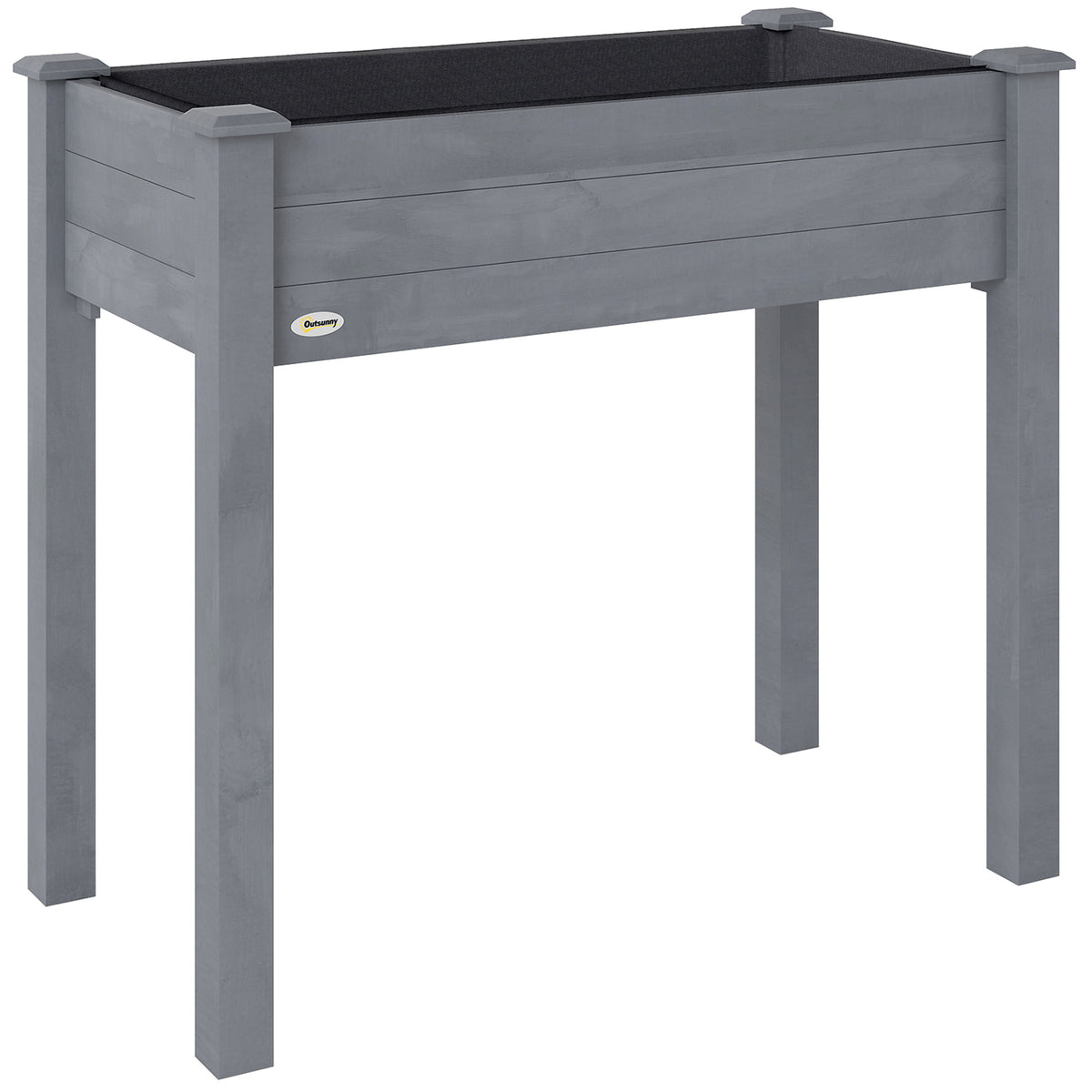 Outsunny Raised Bed for Garden, Wooden Elevated Planter Box with Bed Liner, for Flower Vegetable Herb, Dark Grey 