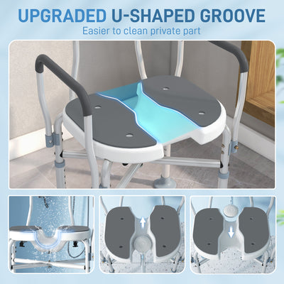 HOMCOM Shower Chair with Upgraded U-shaped Seat and Reinforced Crossbars, Height Adjustable Padded Bath Chair with Non-slip Feet for Elderly Seniors Disabled Handicap, Tool-Free Assembly, Grey 
