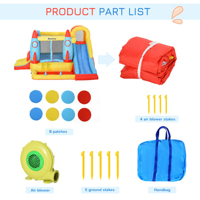 Outsunny Bounce Castle Inflatable Trampoline Slide Pool Rocket Design 3.4 x 2.8 x 1.85m 