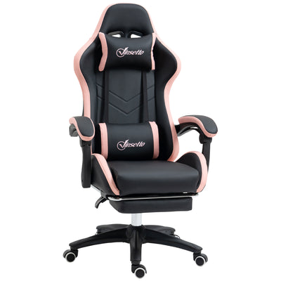 Vinsetto Computer Gaming Chair, PU Leather Desk Chair with Footrest, Swivel Task Chair with 135° Reclining Back and Lumbar Support, PC Chair for Adults, Black and Pink 