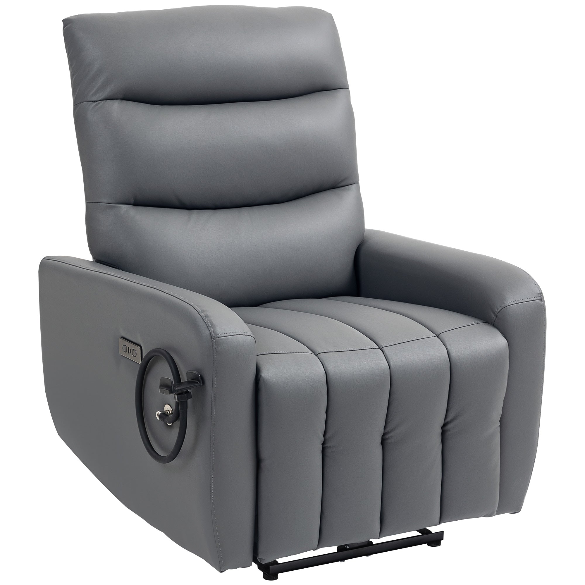 HOMCOM Electric Recliner Armchair with USB + Type C Charge Port, Phone Holder, PU Leather Reclining Chair with Adjustable Leg Rest, Recliner Chair for Home Living Room Theater, Grey 