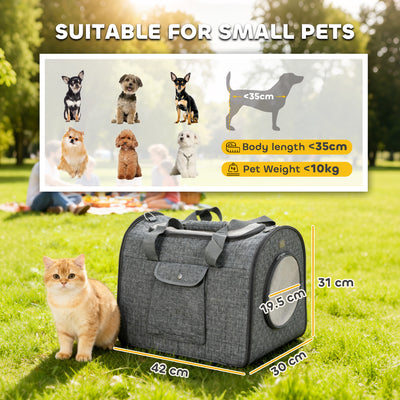 PawHut Soft Sided Cat Carrier Bag, Portable Foldable Pet Carrier with Shoulder Strap & Removable Mat for Small Pet Up to 10kg 