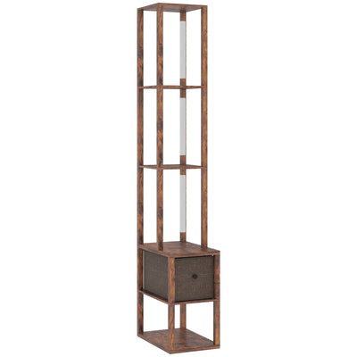 HOMCOM Floor Lamp with Shelves, LED Column Modern Standing Lamp with Fabric Drawer, Adjustable Brightness, Foot Switch for Living Room, Bedroom, Office, Rustic Brown 