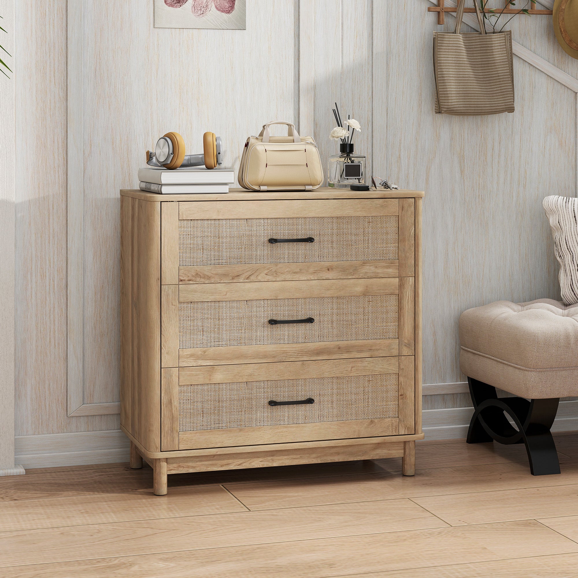 HOMCOM 76 cm Wide Drawer Chest of Drawers with 3 Drawer - Oak 
