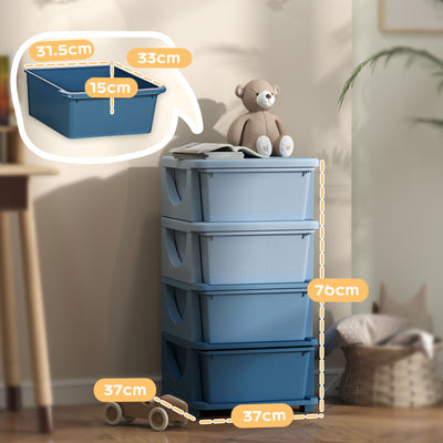HOMCOM Four-Tier Kids Storage Boxes, with Four Drawers - Blue 