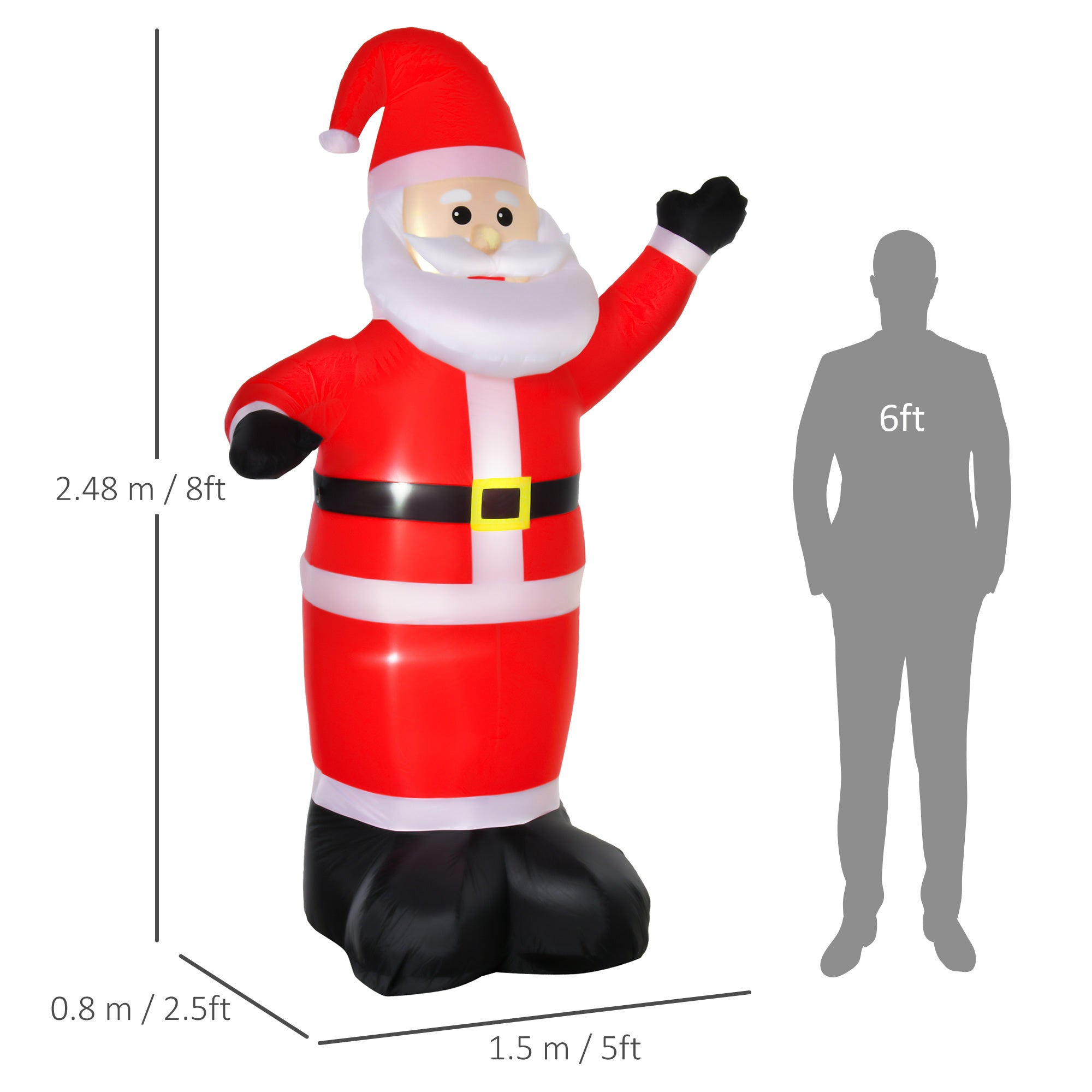 HOMCOM 8ft Inflatable Christmas Santa Claus Xmas Decoration with LED Holiday Air Blown Yard Outdoor Décor 
