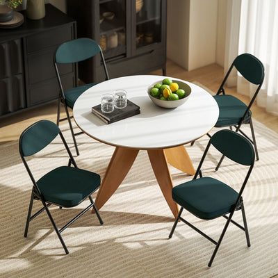 HOMCOM Set of Four Folding Corduroy Seat Chairs - Blue 