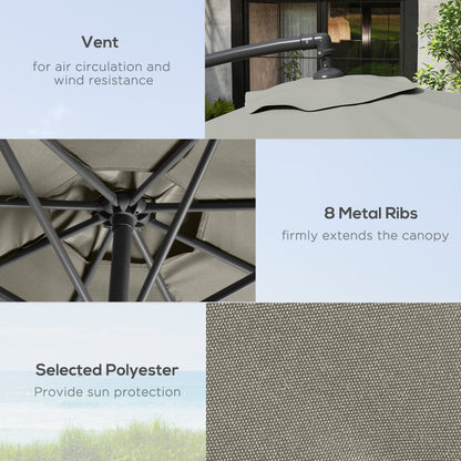 Outsunny 3m Overhanging Cantilever Parasol, with Cross Base - Light Grey 