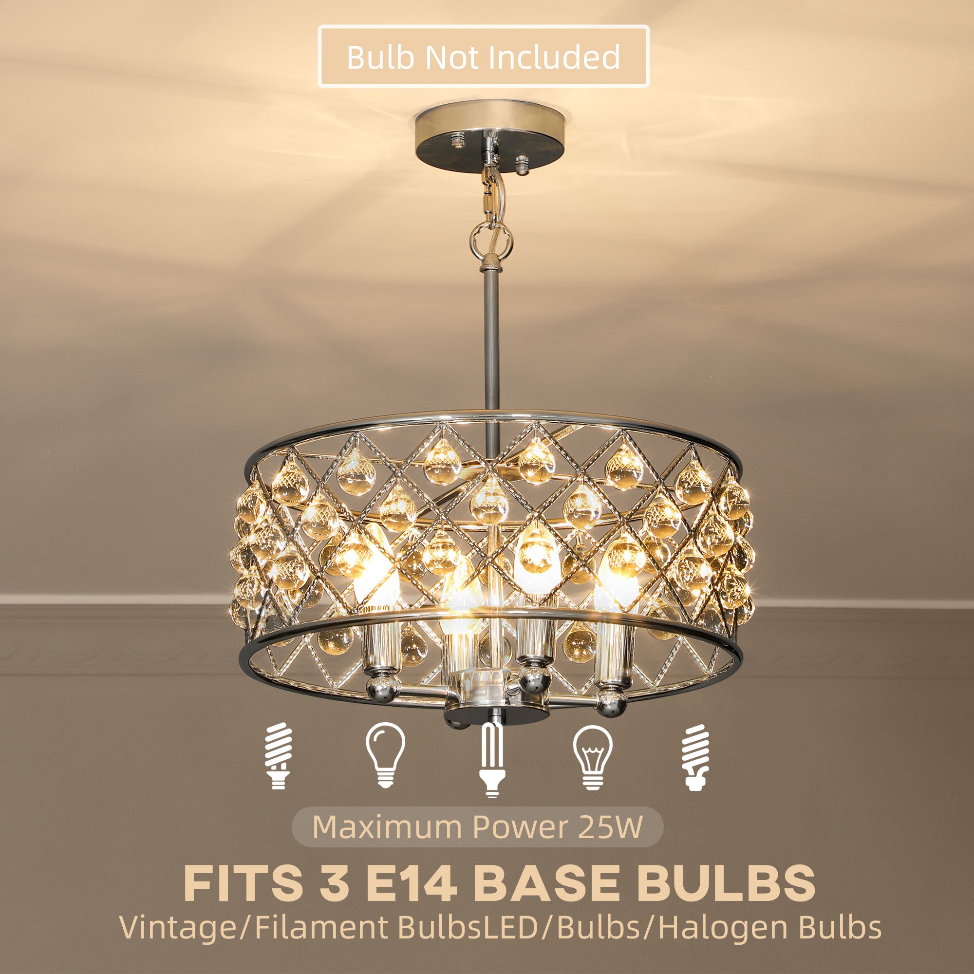 HOMCOM 51 Crystallite Four-Bulb Chandelier - Silver-Tone 