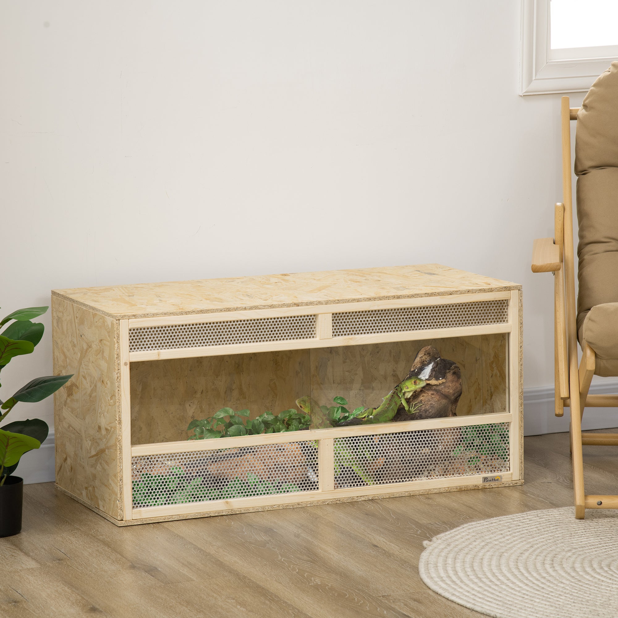 PawHut Reptile Terrarium Vivarium Habitat w/ Transparent Sliding Doors, Breathable Mesh, for Lizards, Horned Frogs, Snakes and Chameleons, 100 x 47 x 47cm 