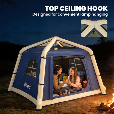 Outsunny Inflatable Camping Tent w/ Hand Pump, Easy Setup 1/2 Person Blow Up Tent, Dark Blue 