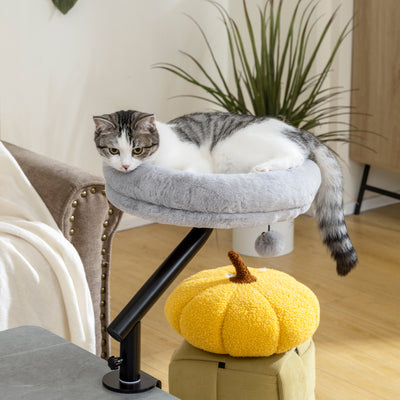 PawHut Cat Desk Bed, Cat Hammock 360° Rotatable Adjustable for Window, Table, Work, Grey 