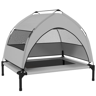 PawHut Portable Elevated Dog Bed with Removable Canopy, Cooling Raised Pet Cot for Small Medium Dogs, 76 x 61 x 60 cm 
