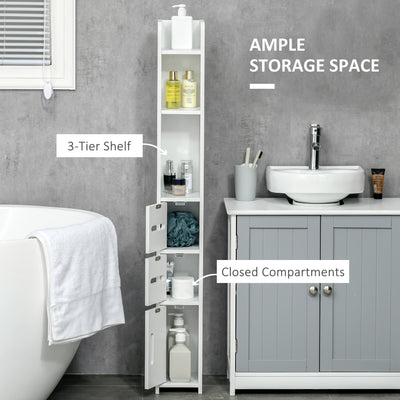 kleankin Modern Bathroom Storage Cabinet, Freestanding Tall Bathroom Cabinet with Open Shelves and 3 Cupboards with Door, for Bedroom Hallway, White 
