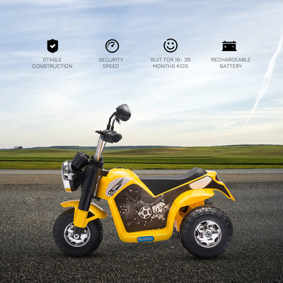 HOMCOM 6V Kids Electric Motorbike 3 Wheels Ride On Toy with Horn Headlights Realistic Sounds for Girl Boy 18 - 36 Months Yellow 