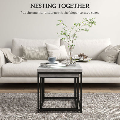 HOMCOM Coffee Table Set of 2, Nest of Tables with 3.5cm Thick Tabletop, Grey 