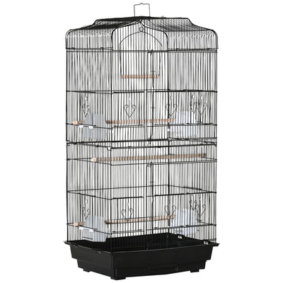 PawHut Large Metal Bird Cage with Stand, Perches, Food Bowls, Swing, for Budgies, Parakeets, Black 
