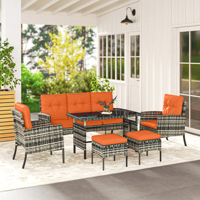 Outsunny 6 Pieces Rattan Garden Furniture Set with Dining Table and Cushions, Orange 