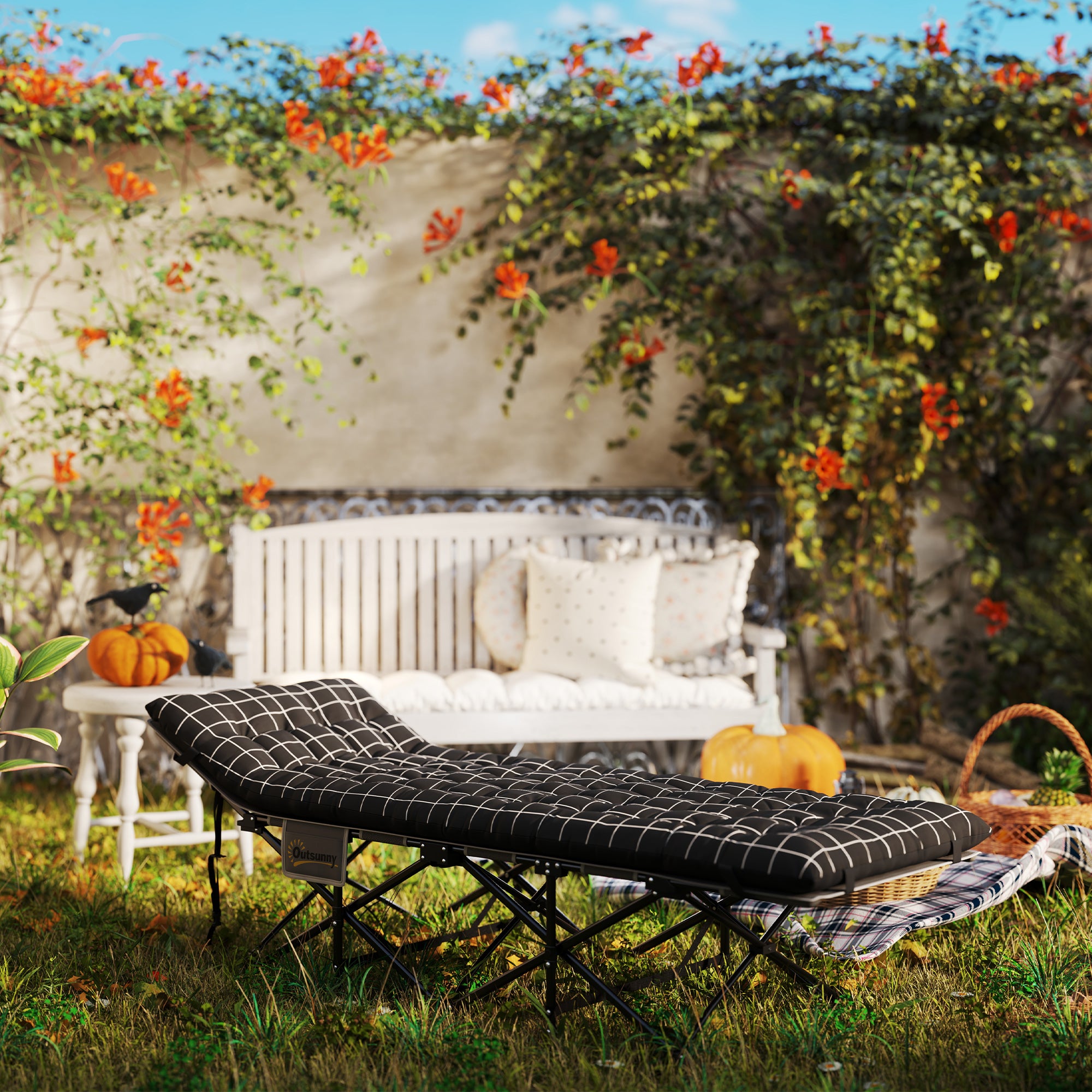 Outsunny 67cm Wide Folding Bed, Camping Cot for Adults with Mattress, Storage Pocket, Carry Bag, Max Load 150kg, Black 