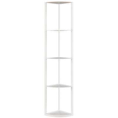 HOMCOM RGB LED Floor Lamp with Shelves, 5-Tier Dimmable Standing Lamp with Adjustable Brightness and Remote Control, Modern Corner Display Shelf Unit for Living Room Bedroom Office, White 