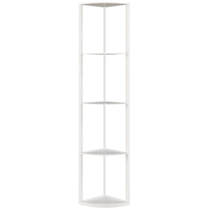 HOMCOM RGB LED Floor Lamp with Shelves, 5-Tier Dimmable Standing Lamp with Adjustable Brightness and Remote Control, Modern Corner Display Shelf Unit for Living Room Bedroom Office, White
