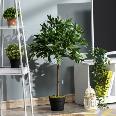 Outsunny Set Of 2 90cm/3FT Artificial Bay Laurel Topiary Trees w/ Pot Fake Indoor Outdoor Greenery Plant Home Office Garden Decor Green 