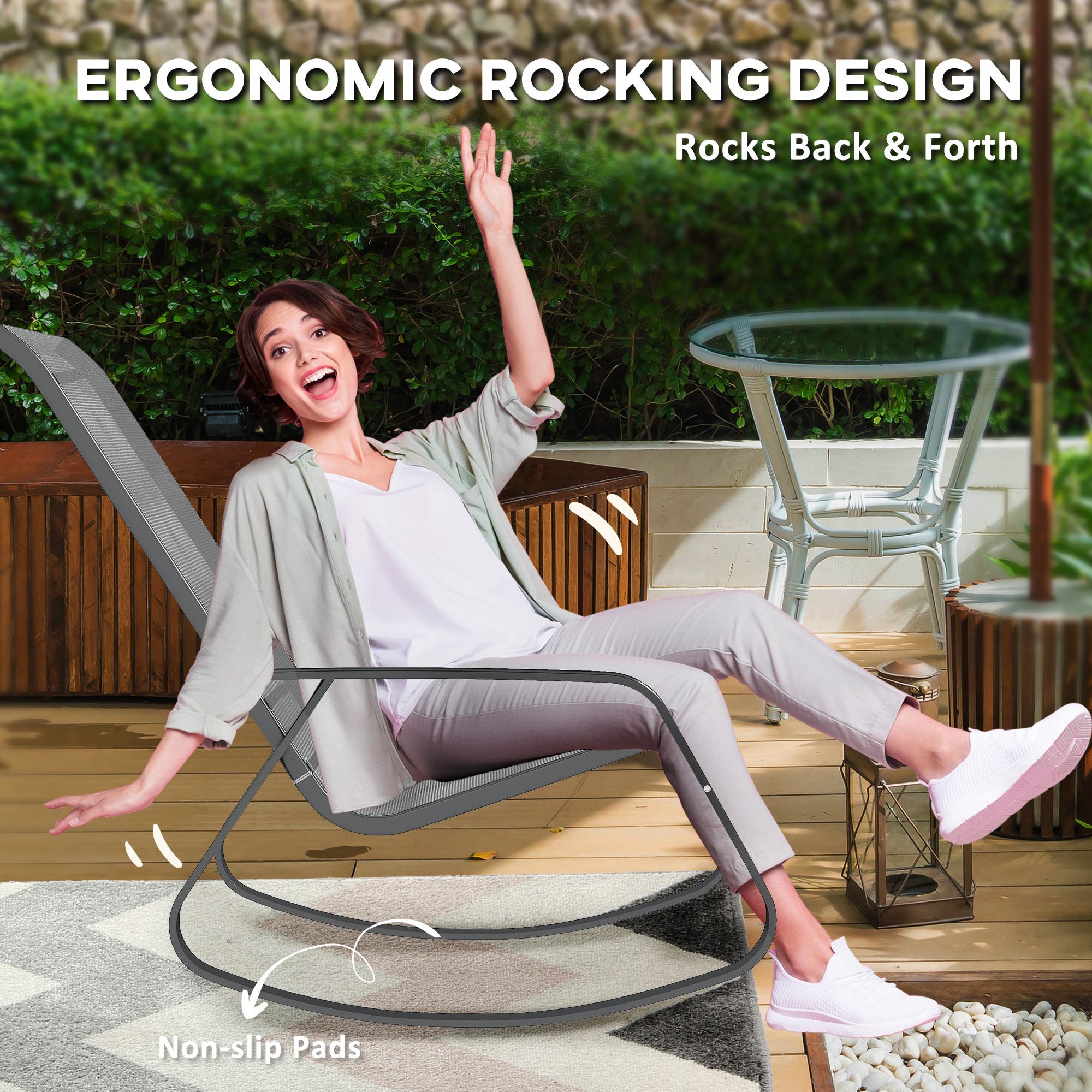 Outsunny Set of Two Rocking Garden Chairs - Grey 