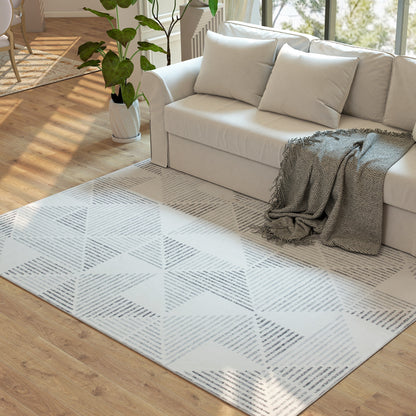 HOMCOM Modern Area Rug, Geometric Pattern Non-Slip Washable Rug, Soft Floor Carpet for Living Room, Bedroom, Dining Room, Home Office, 230 x 160 cm, Grey
