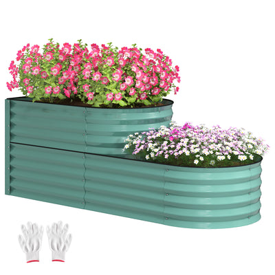 Outsunny Two-Tier Galvanised Steel Garden Planter - Dark Green 