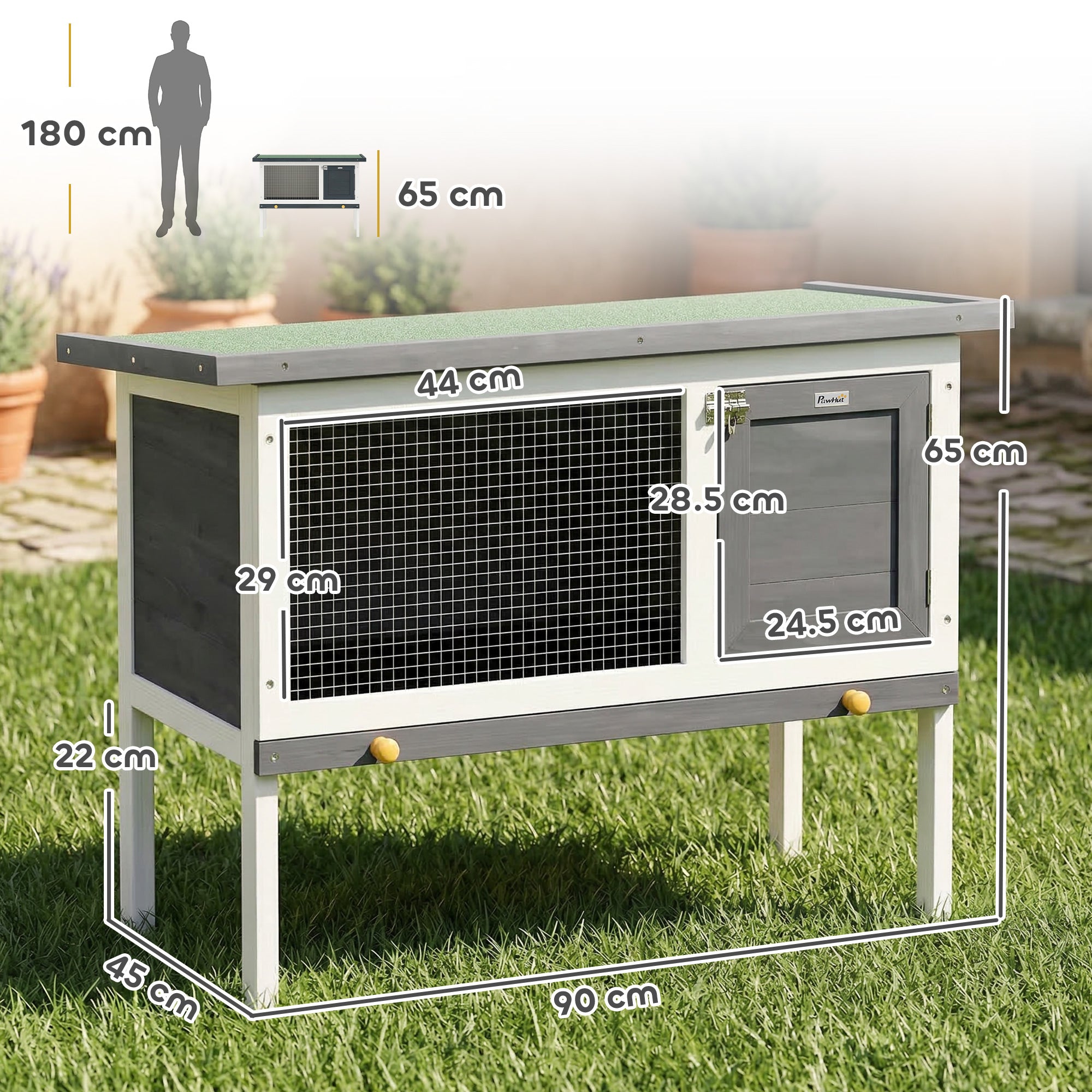 PawHut Wooden Rabbit Hutch, Guinea Pig Hutch with Asphalt Roof, Outdoor Elevated Bunny House for Rabbits, Chinchillas 