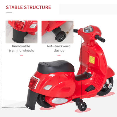 HOMCOM Vespa Licensed 6V Kids Electric Motorbike Ride On Motorcycle  Battery Powered for 18-36 Months with Horn Headlight Red 