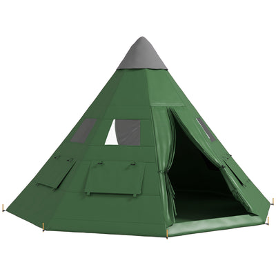 Outsunny 6 Men Tipi Tent with Carry Bag - Green 
