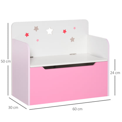 HOMCOM Kids Wooden Toy Box Children Storage Chest Bench Organiser Safety Hinge Bedroom Playroom Furniture Pink 