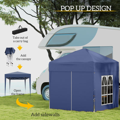 Outsunny 2 x 2 m Garden Pop Up Gazebo, Wedding Party Tent Marquee, Water Resistant Awning Canopy with Sidewalls, Windows, Carry Bag, Blue 