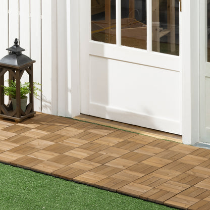 Outsunny 27 Pcs Wooden Interlocking Decking Tiles, Outdoor Flooring Tiles for Patio, Balcony, Terrace, Hot Tub, 30 x 30 cm per Piece, 2.5\'e3\'8e\'a1 per Pack, Brown