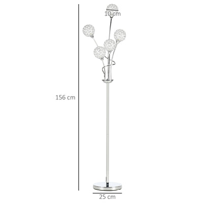 HOMCOM Crystal Floor Lamps for Living Room Bedroom with 5 Light, Modern Upright Standing Lamp, 34x25x156cm, Silver 