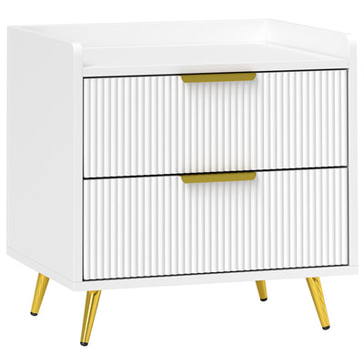 HOMCOM Elegant Two-Drawer Bedside Table - White 
