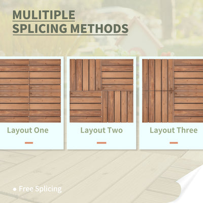 Outsunny 27 Pcs Solid Wood Interlocking Decking Tiles For Patio, Balcony, Roof Terrace, Hot Tub, Brown, (30 x 30 cm Per Piece) 